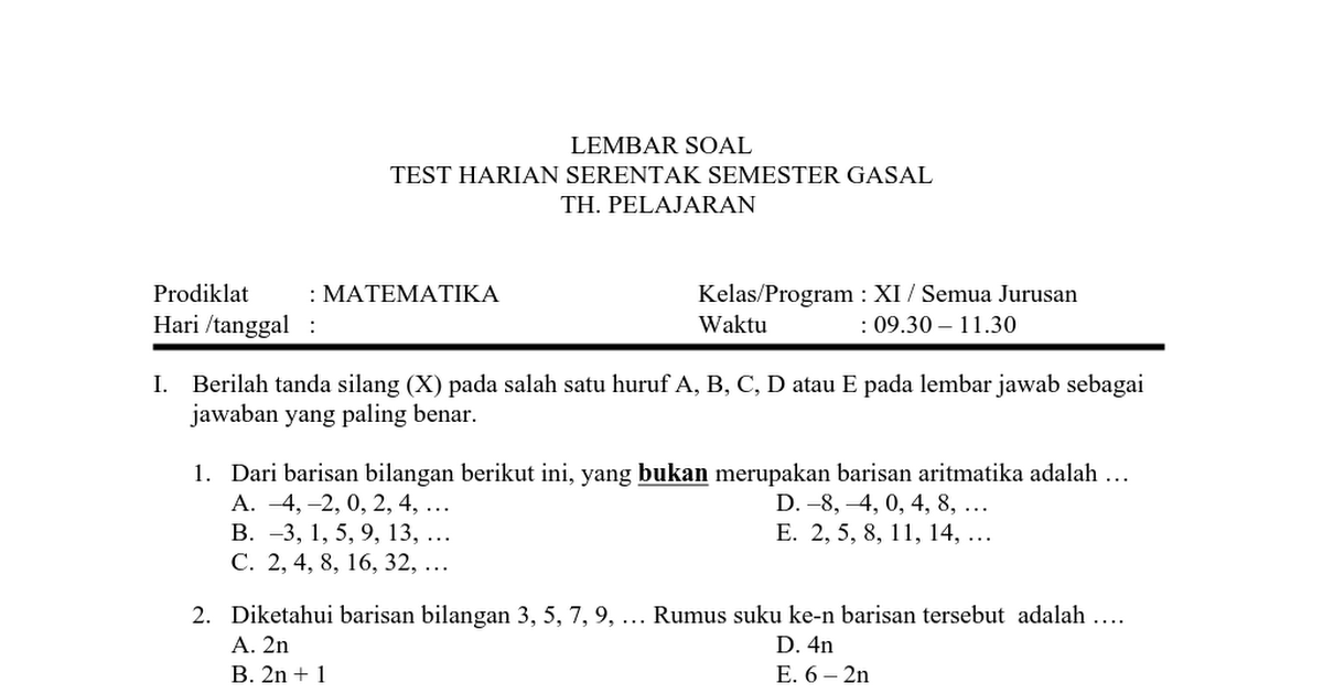 Soal Matematika Sma Kelas Xi Doc Google Drive
