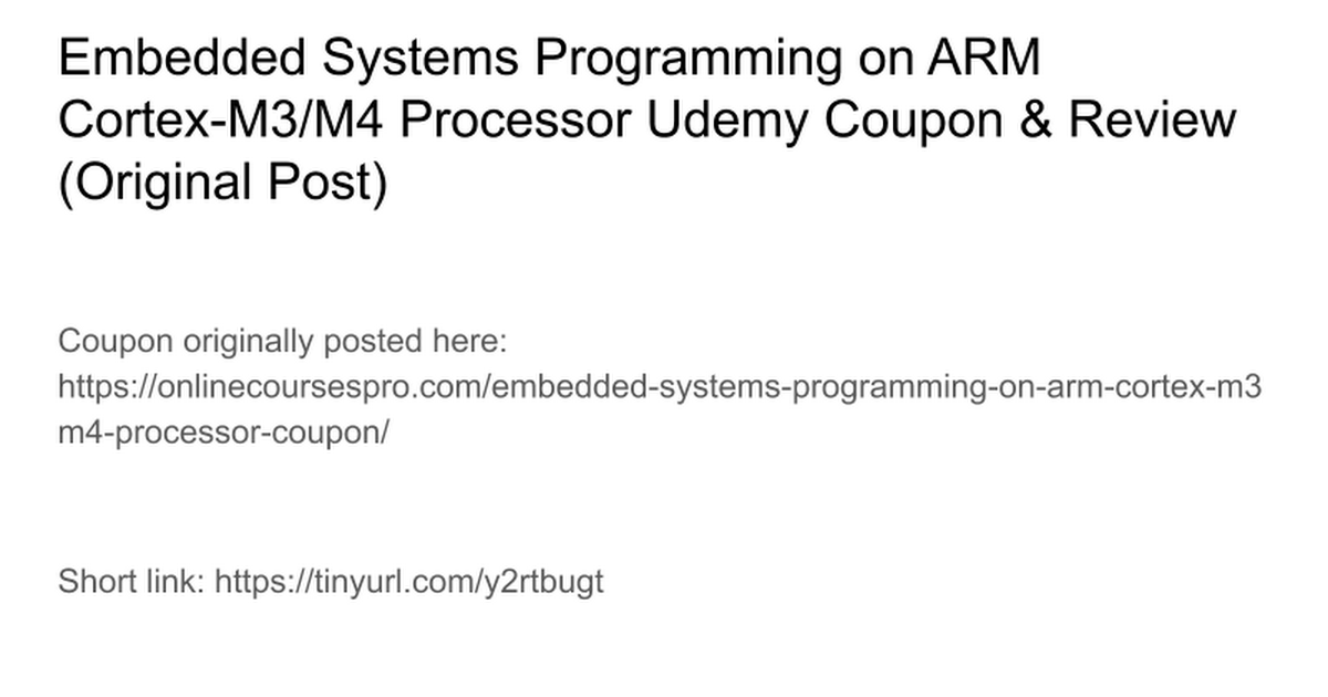 Embedded Systems Programming On Arm Cortex M3m4 Processor Udemy 