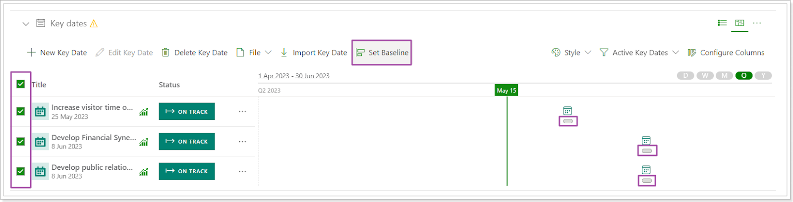 Setting baseline in PPM Express