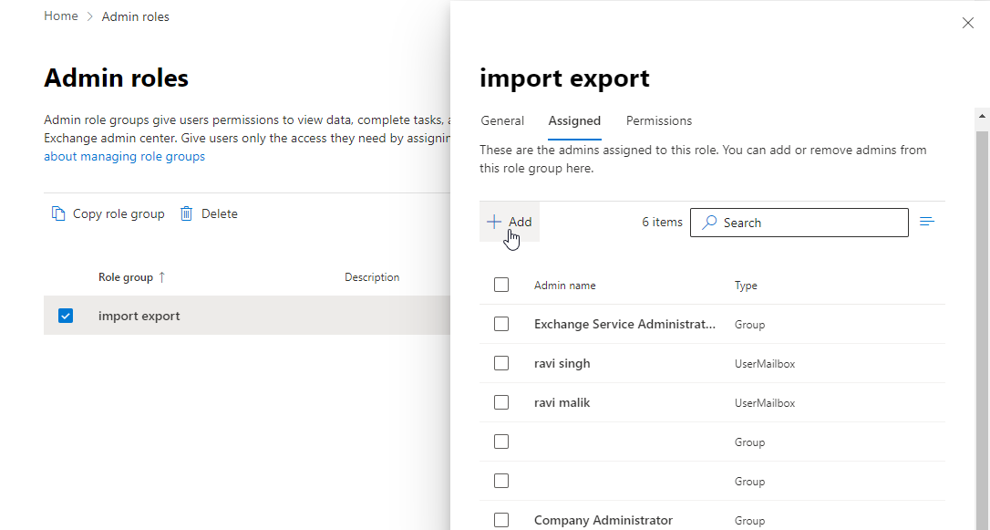 choose user to assign import export role