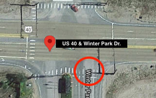 US 40 and Winter Park Drive curb ramp installation location on map