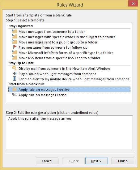 Outlook rules wizard