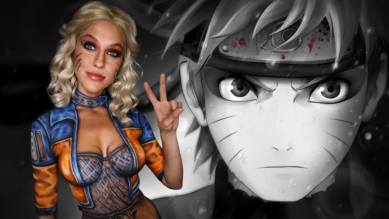 Cosplay de Naruto com pintura corporal