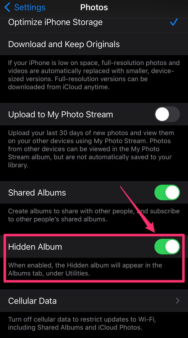 Toggle the "Hidden Album" toggle to the left, so it isn't green anymore