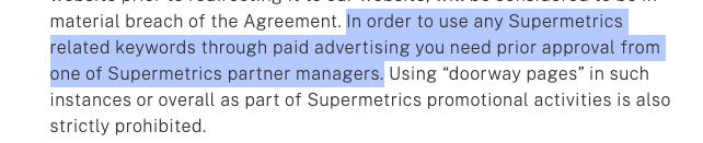 supermetrics partner program terms and conditions forbidding the use of branded terms