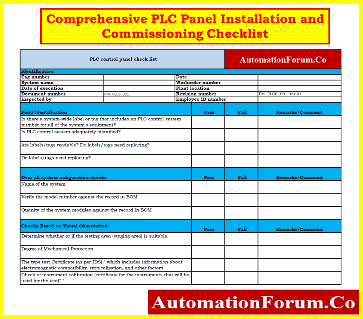 Comprehensive PLC Panel Installation and Commissioning Checklist (Downloadable)