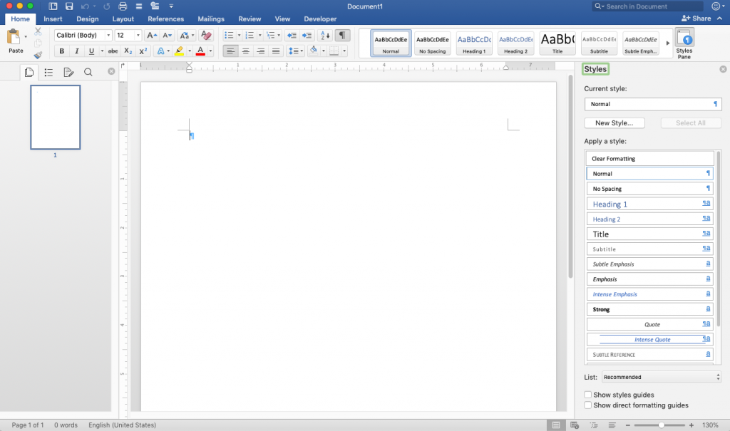 Blank document in Microsoft Word