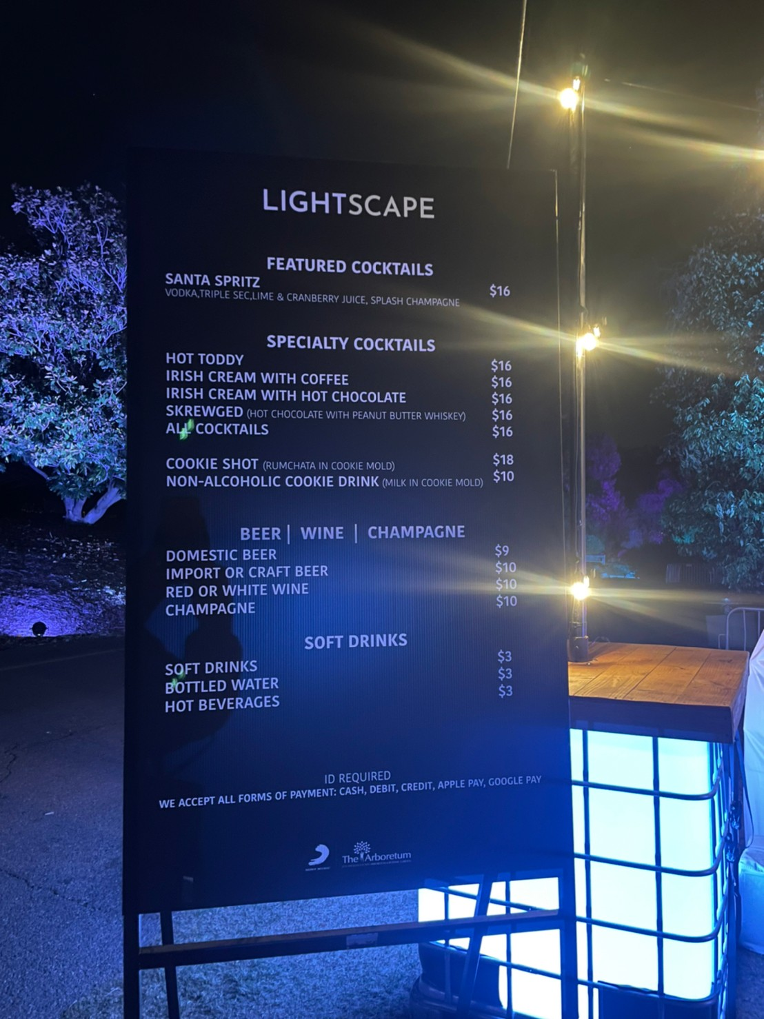 los angeles arboretum lightscape menu