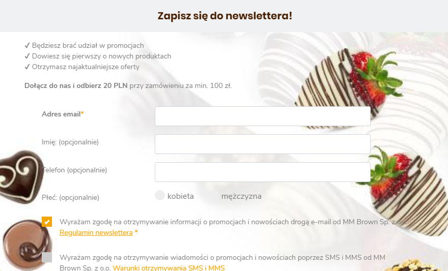 Chocolissimo ⇒ jak otrzymać kod rabatowy 20 zł z newslettera?