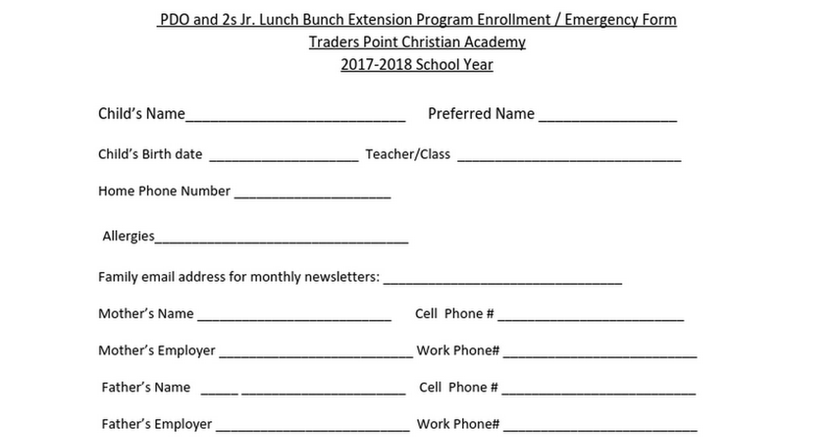 PDO and 2s Jr Emergency Form