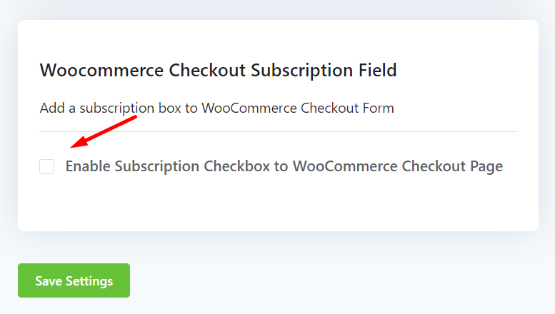 fluentcrm woocommerce subscription checkbox, add woocommerce subscription checkbox