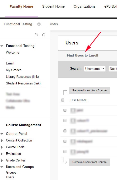 Click on arrow pointing towards "Find Users to Enroll."