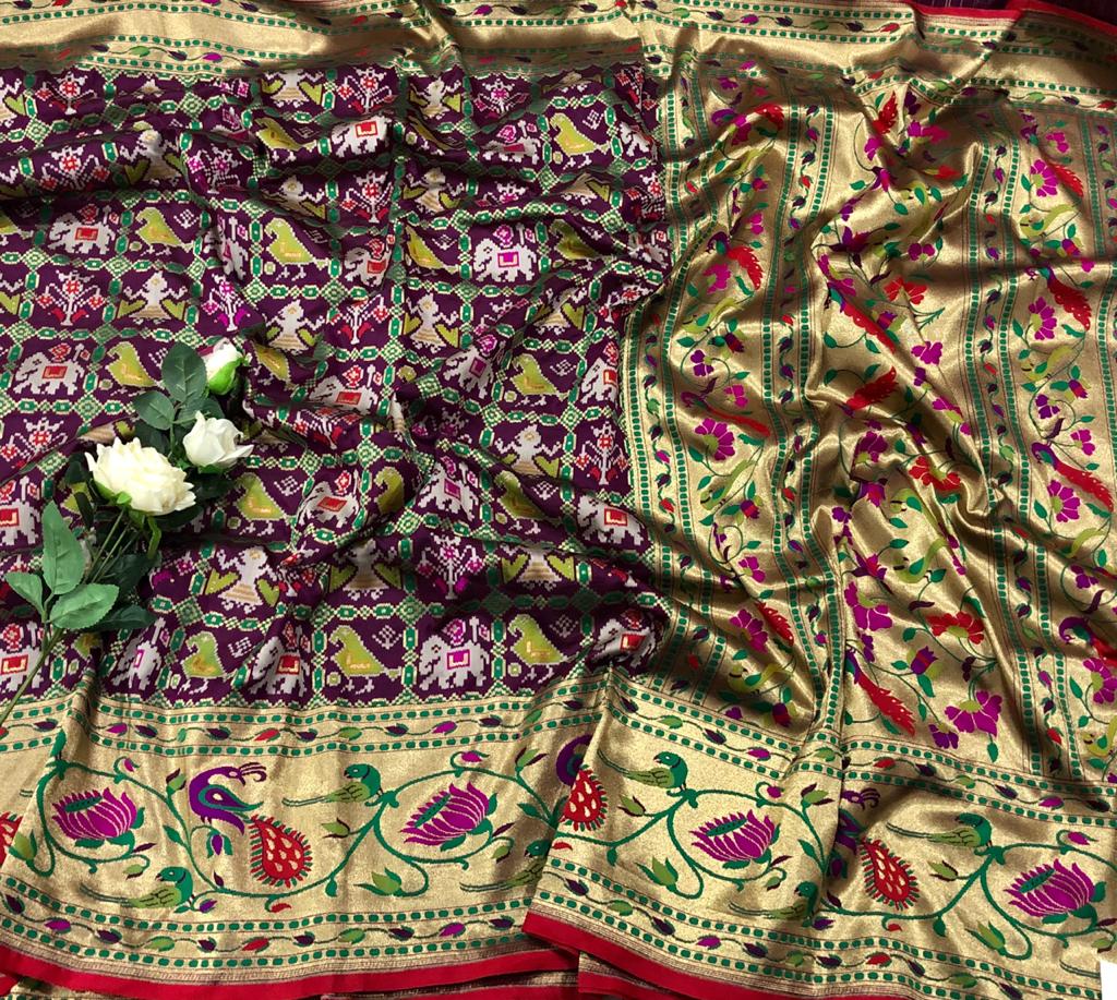 Banaras handwoven paithani borders allover patola weaving saree