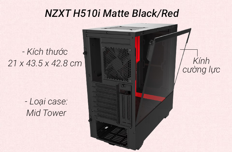 Thùng máy/ Case NZXT H510i Matte Black/Red | Chiếc case tiêu chuẩn