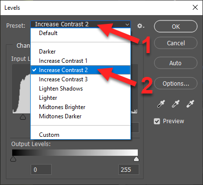 Select Increase Contrast 2 from the Preset dropdown