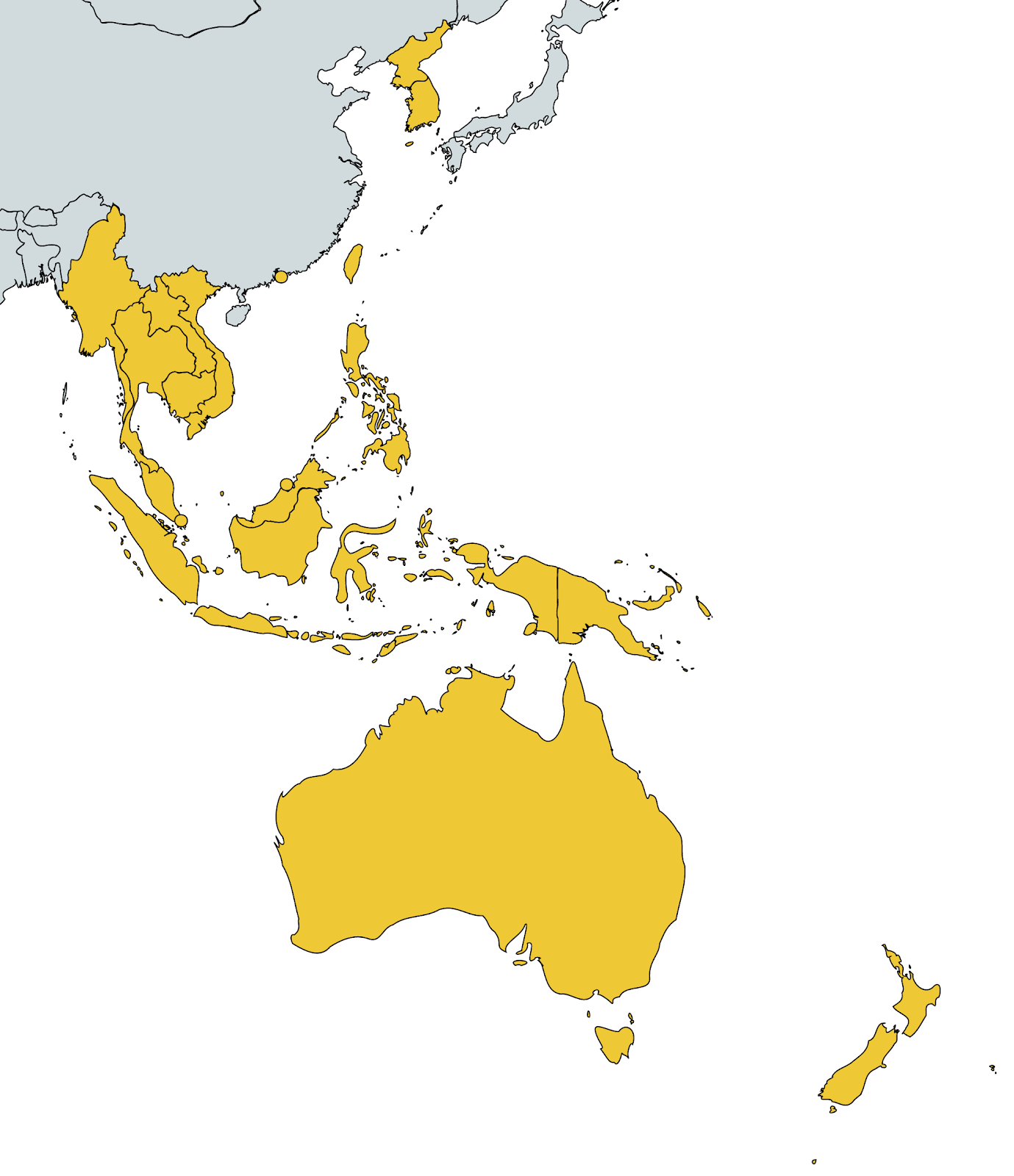 Map of eligible regions (yellow areas).