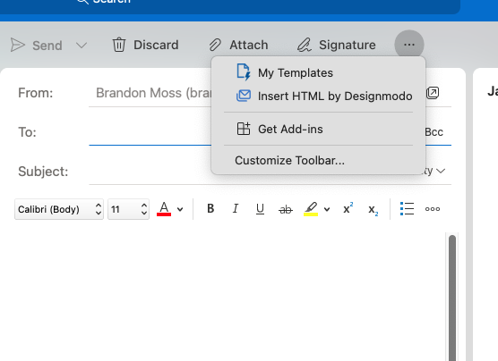 Embedding an email in outlook