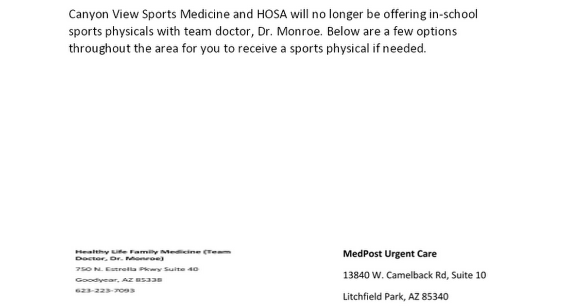 Sports physicals options