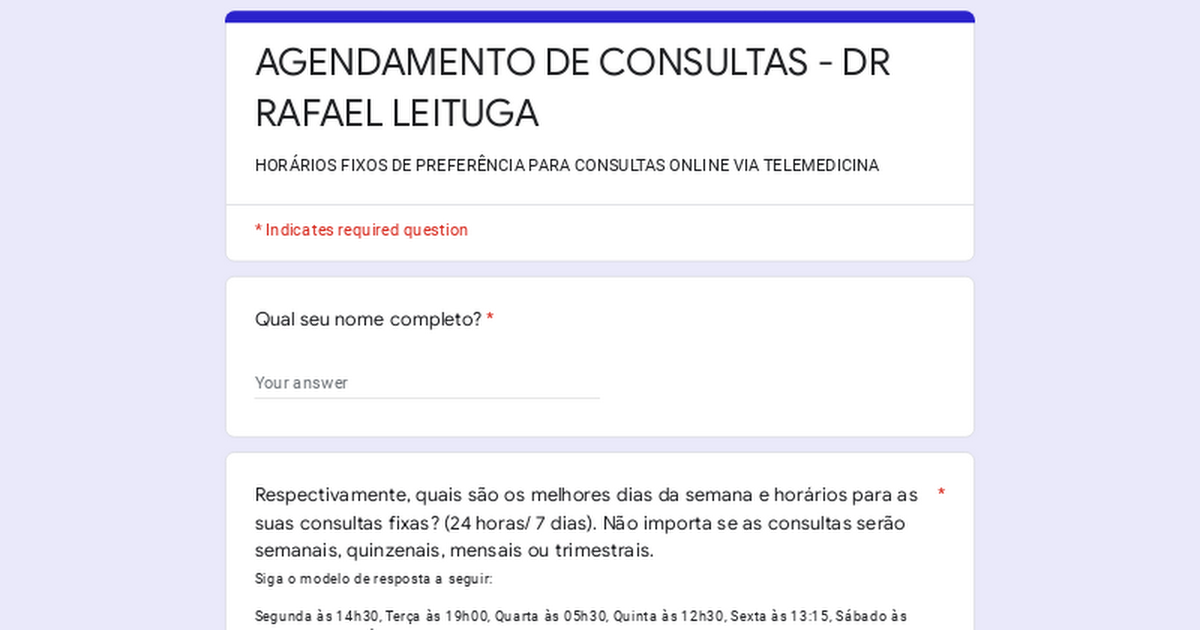 AGENDAMENTO DE CONSULTAS - DR RAFAEL LEITUGA
