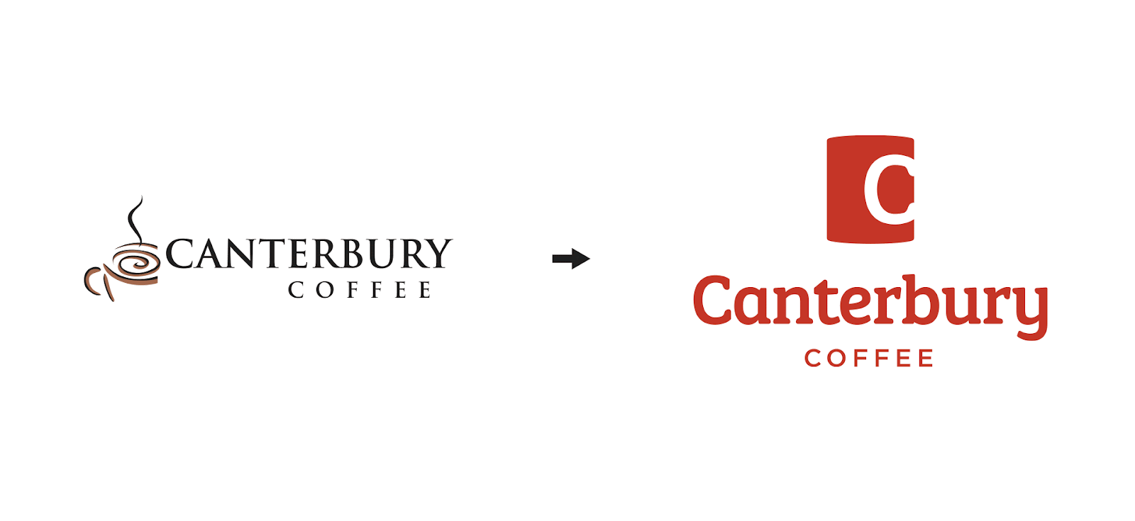 Logo before and after for the Canterbury Coffee's redesign by Here Be Monsters