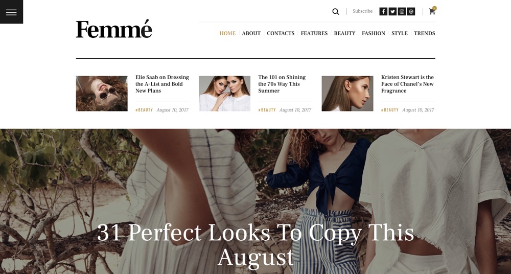 Tema WordPress para revista online e blog de moda Femme