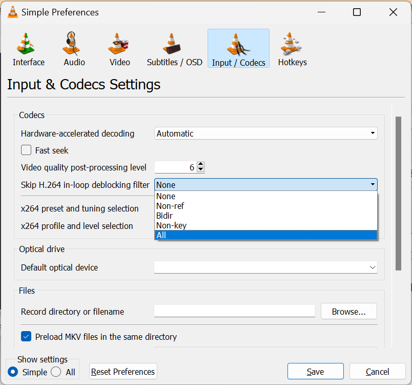 Modify Skip h.264 in-loop Deblocking Filter option