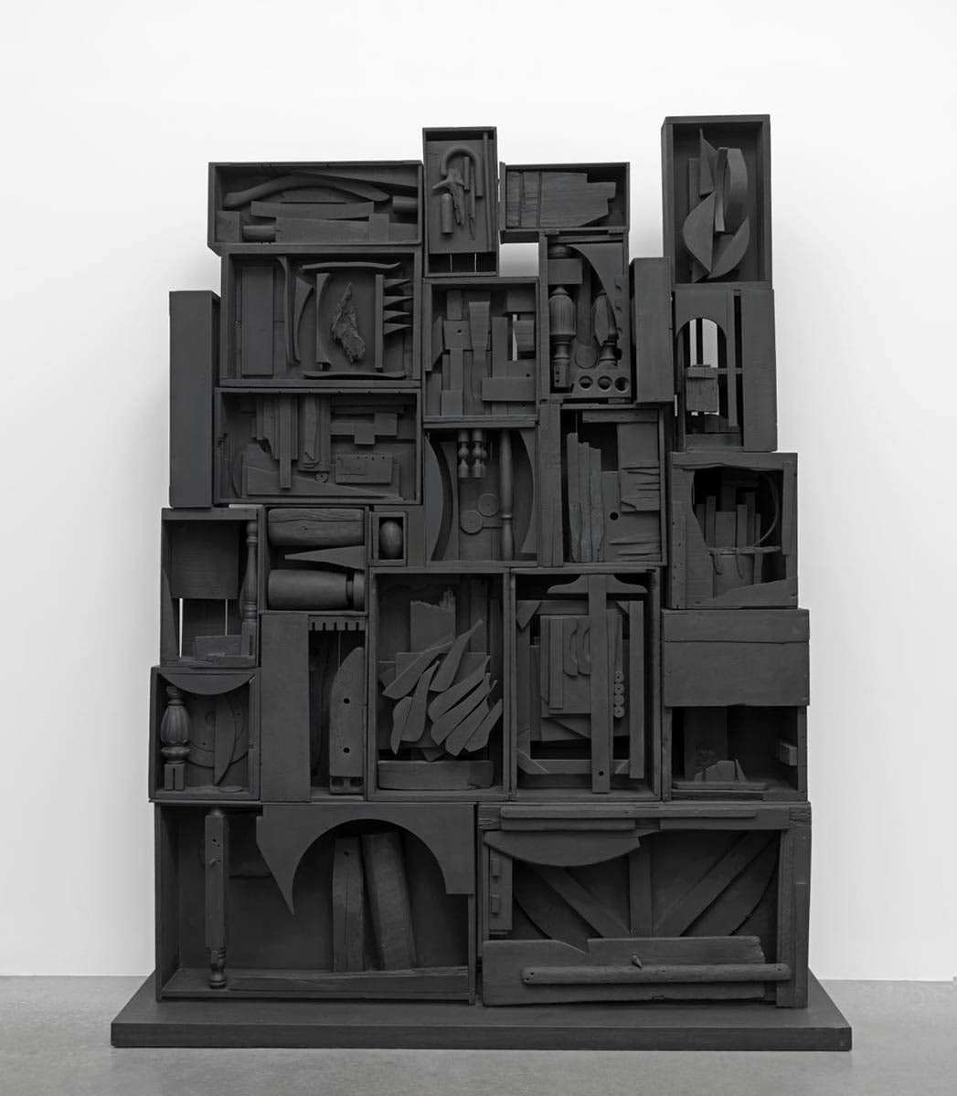 louise nevelson black wall sculpture