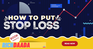 Line chart of stock market, richdaada logo and How to put stop loss correctly title