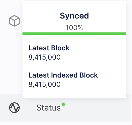 Fully synched status on Sirato Block Explorer