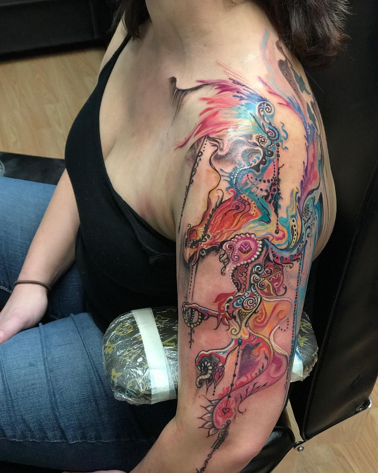 Watercolor Phoenix Classy Shoulder Tattoos Female 