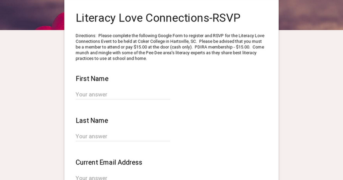 Literacy Love Connections-RSVP