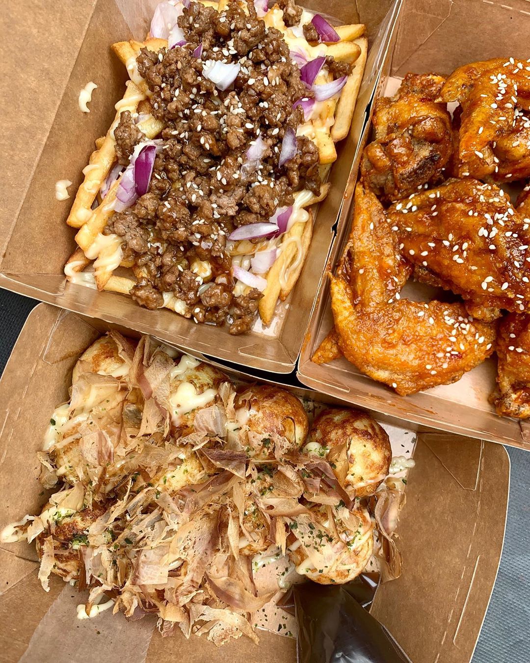 Tapak Urban Street Dining meat-loaded fries, takoyaki and chicken wings