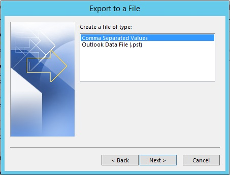 Outlook export in csv
