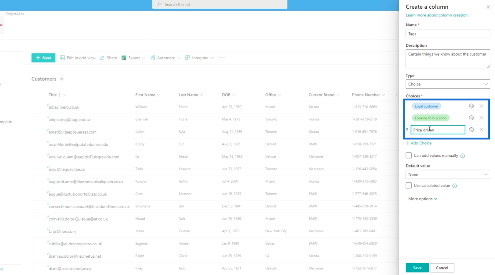 sharepoint choice field