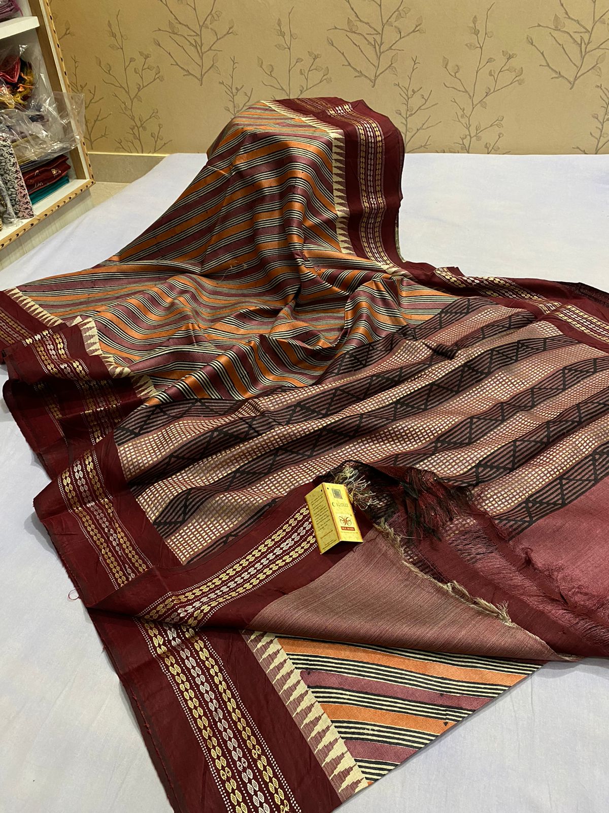 Desi tussar by desi Tussar printed body karvati border silk saree