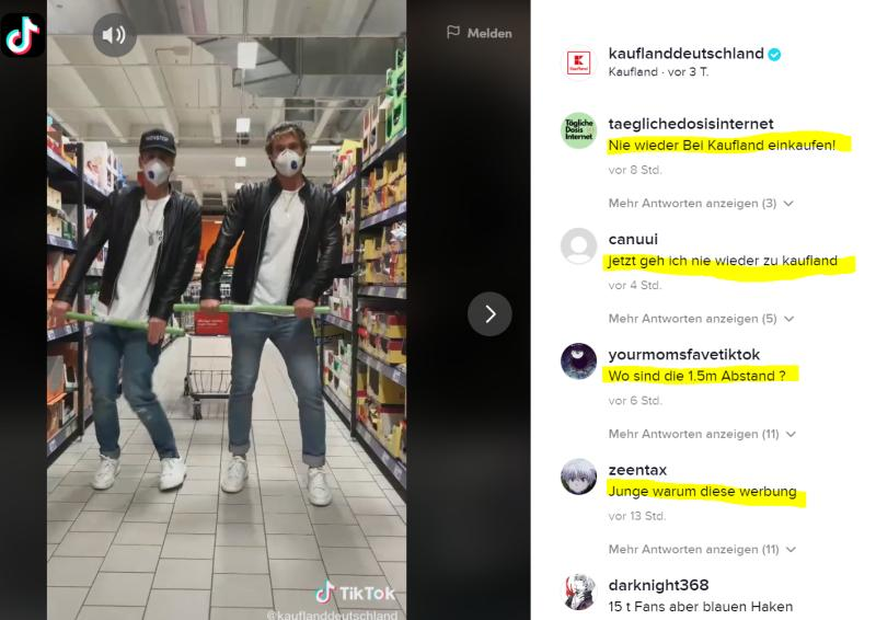 Ein Auftritt von Kaufland bei TikTok wurde von den Usern negativ aufgenommen, Quelle: Adil Sbai