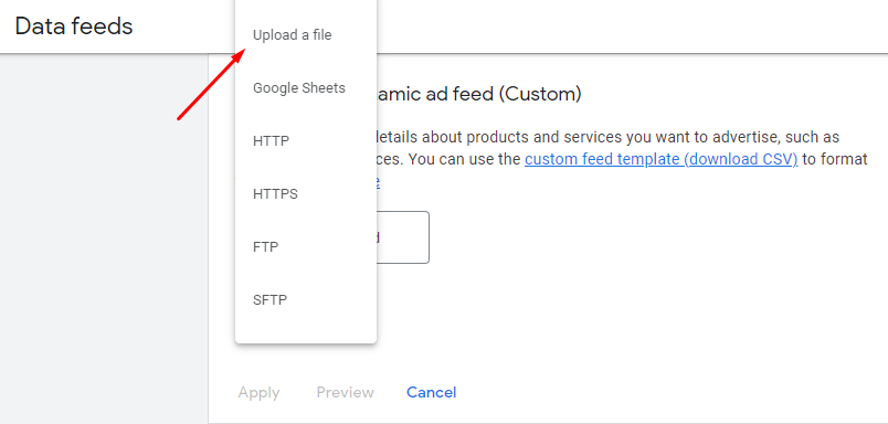 select method for importing google ads feed