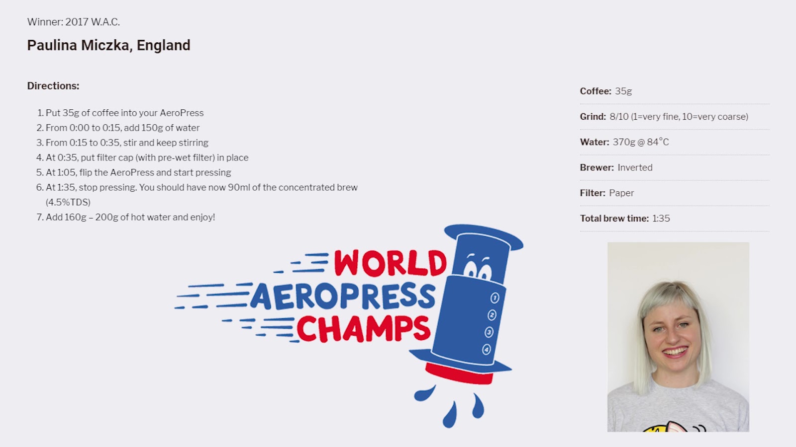 World Aeropress Championship Winning Recipes of the Last 5 Years