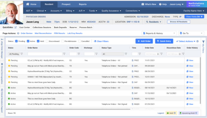 Physician Orders summary pages displaying the improved data management screen. 