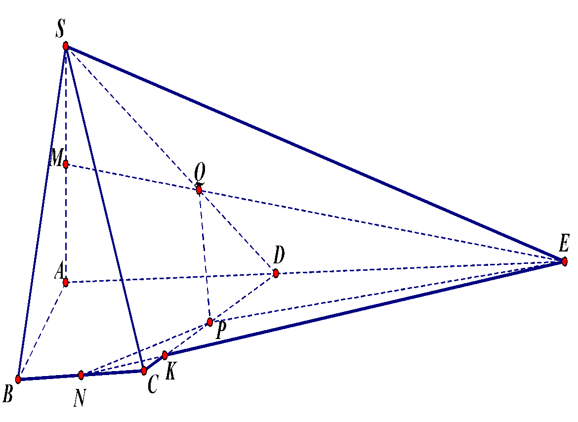 10. Cho hình chóp (S.ABCD) có đáy là hình thang với (AD{rm{//}}BC) và (AD = 2BC). Gọi (M), (N), (P) lần lượt là trung điểm của các cạnh (SA), (BC), (CD). Điểm (Q) thỏa mãn (overrightarrow {SQ}  = 2overrightarrow {QD} ). Gọi (V), (V') lần lượt là thể tích của khối chóp (S.ABCD) và khối tứ diện (MNPQ). Khi đó (frac{{V'}}{V}) bằng</p> 2