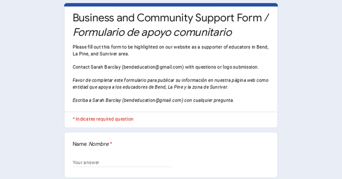 Community Support Form / Formulario de apoyo comunitario