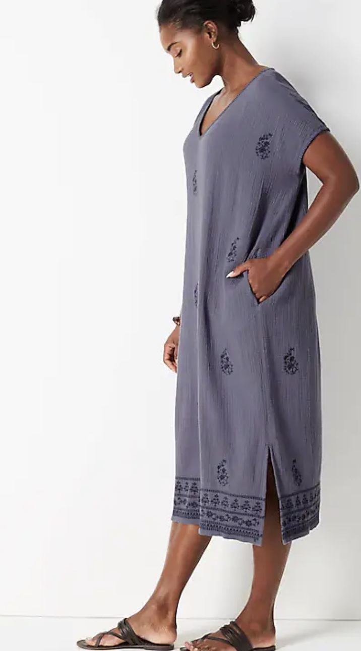 Pure Jill Embroidered V-Neck Dress