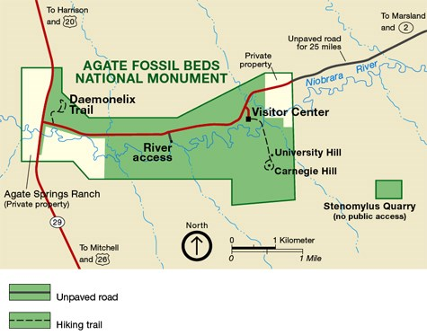 map of agate fossil beds