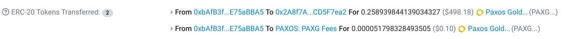 Screenshot of transaction fee implemented in hte PAXG's deflationary token example.