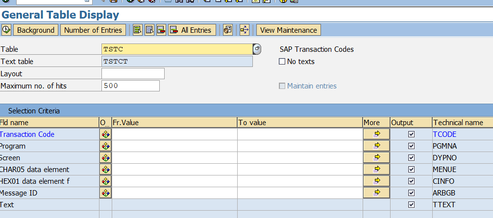 sap table TSTC