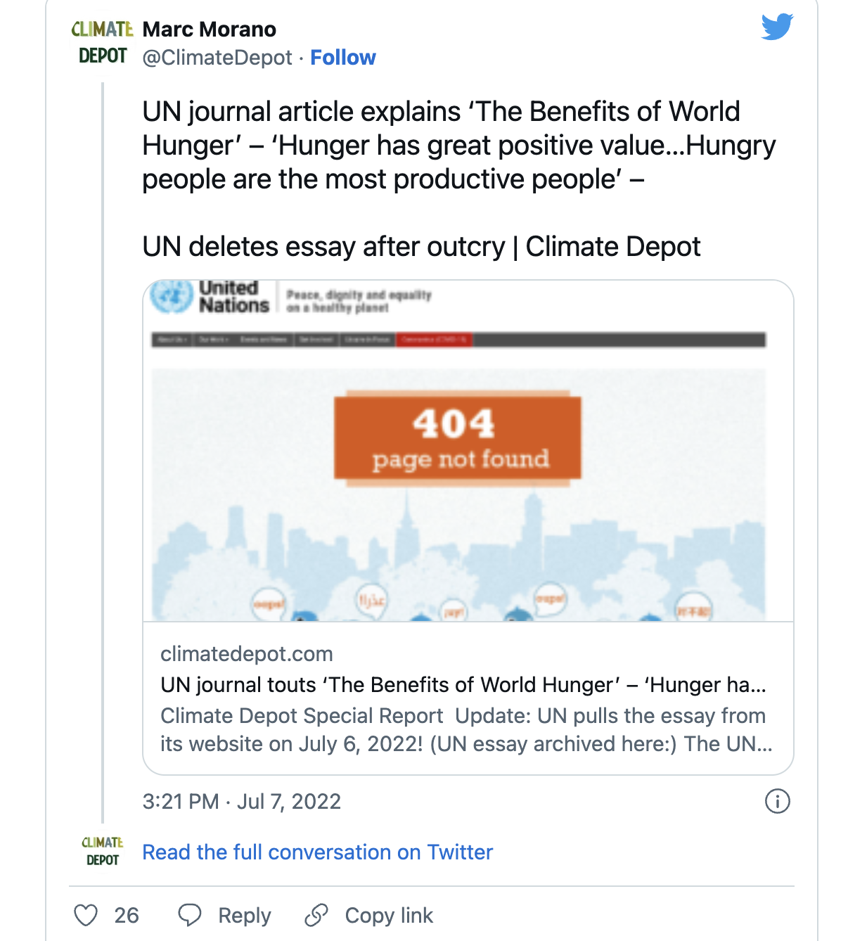 ООН удалила статью под названием "Преимущества мирового голода". Была ли статья пародией или это всерьез?