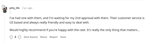 Consumer on Reddit forum sharing how friendly the Discover personal loan customer service is. 