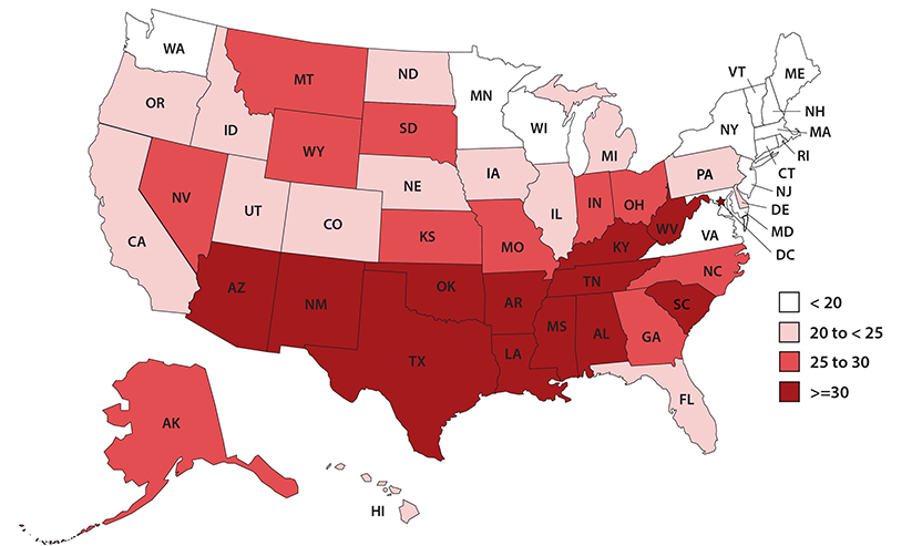 Teenage Birth Rate Map across the United States