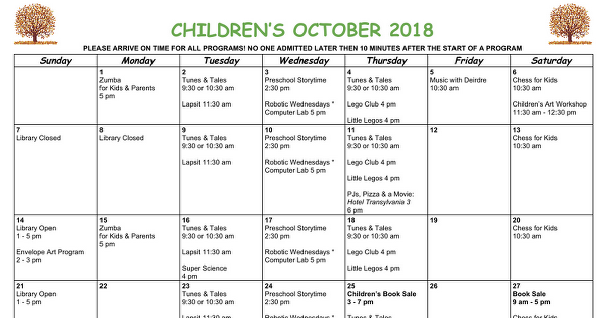 2018 Children's October Calendar
