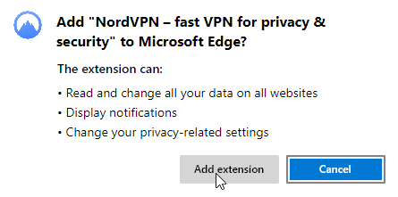 Prompt asking whether to add the NordVPN extension